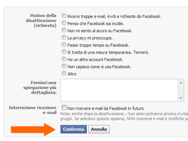 CONFERMA CANCELLAZIONE ACCOUNT