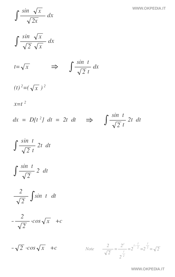 integrale sin(sqrt(x))/sqrt(2x)