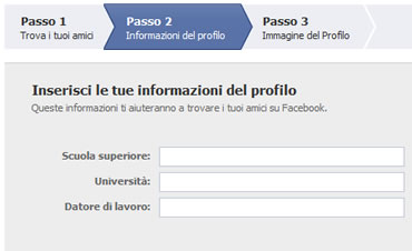 INFORMAZIONI PERSONALI E ISCRIZIONE FACEBOOK