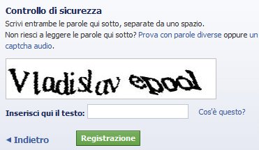 ISCRIZIONE FACEBOOK CODICE DI SICUREZZA
