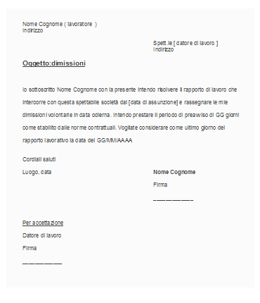 lettera di dimissioni