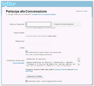 REGISTRAZIONE TWITTER
