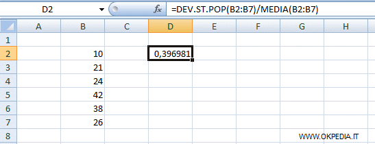 come calcolare il coefficiente di variazione su Excel o Calc