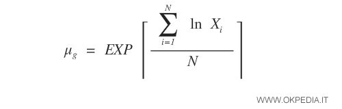 la formula della media geometrica calcolata con i logaritmi