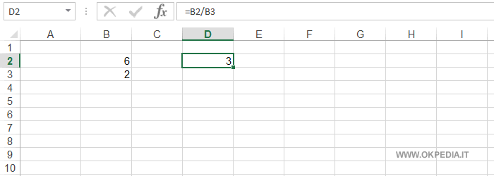 la divisione su excel