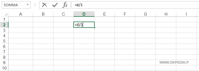 la divisione tra due costanti su excel