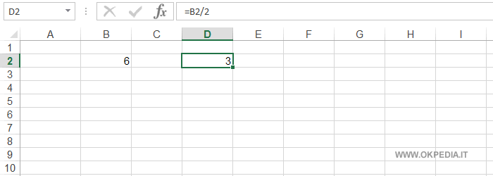 il risultato della divisione nella cella D2