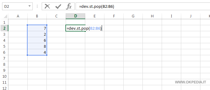 esempio di calcolo della deviazione standard su un foglio di calcolo