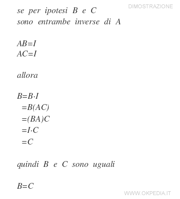 unicità della matrice inversa