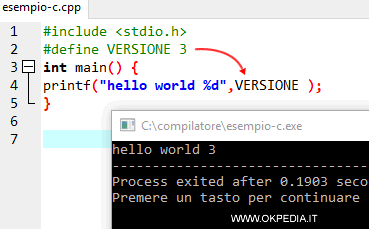 un esempio di utilizzo della direttiva #define in un programma C