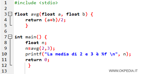 un esempio di funzione in C