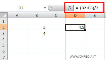 un esempio di formula su Excel