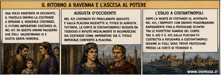 la proclamazione ad Augusta, la morte di Costanzo e l'esilio a Costantinopoli