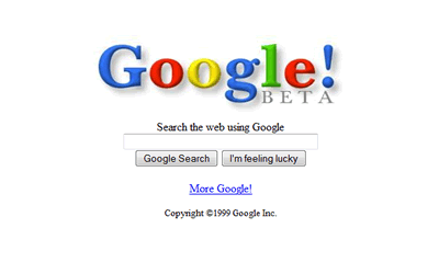 GOOGLE HOME PAGE DEL 1999