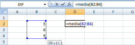 inserimento della funzione statistica MEDIA nella cella del foglio elettronico Excel