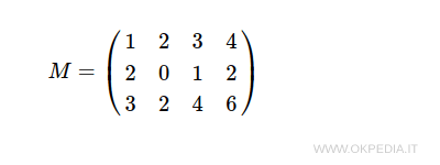 M = \begin{pmatrix} 1 & 2 & 3 & 4 \\ 2 & 0 & 1 & 2 \\ 3 & 2 & 4 & 6 \end{pmatrix} 
