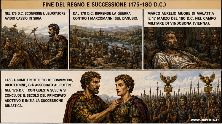 la fine del regno di Marco Aurelio e la successione al figlio Commodo