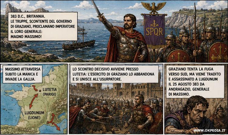 Magno Massimo viene proclamato imperatore dai soldati