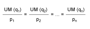 l'uguaglianza delle utilità marginali dei beni ponderate ai prezzi