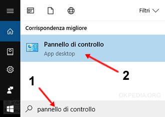 aprire il pannello di<br />
controllo windows 10